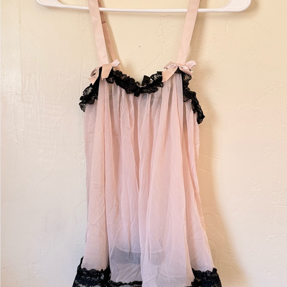 Victoria's Secret Blush and Black Lace Chemise
